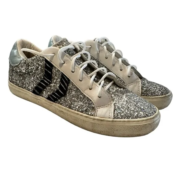BKS glitter arrow stylish trendy blue heel tab accent tennis shoes
