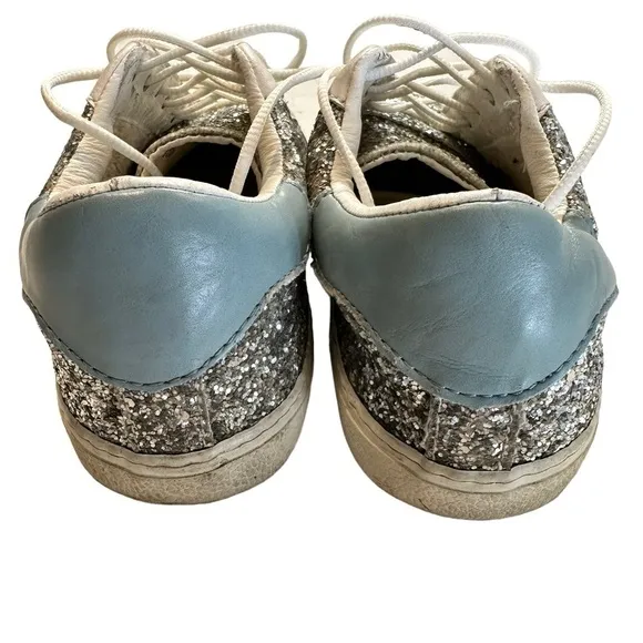 BKS glitter arrow stylish trendy blue heel tab accent tennis shoes