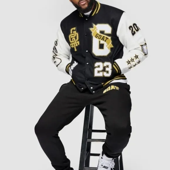Black and White  CHICAGO GOAT Varsity Jacket. Shoes Not Included