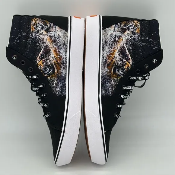 Black High-Top Sneakers with Tiger Design