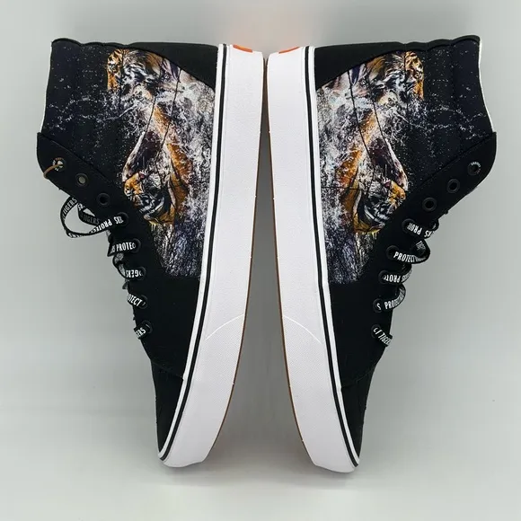 Black High-Top Sneakers with Tiger Design