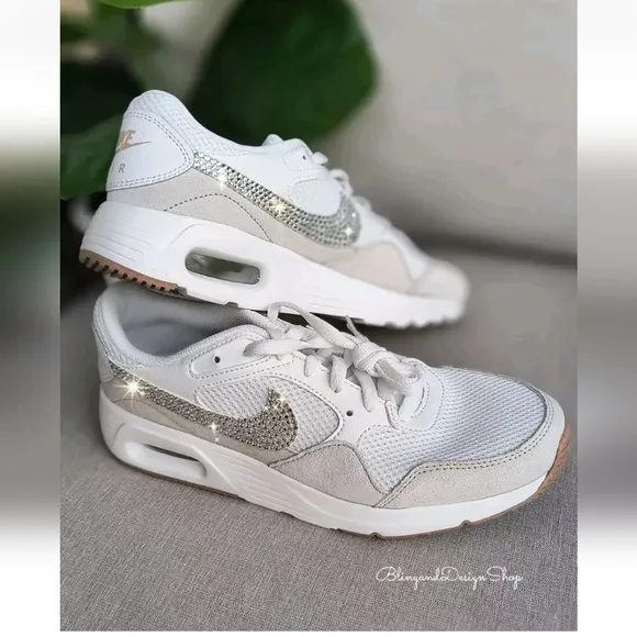 Bling Nike Air Max SC White Sneakers Custom with Crystals Rhinestones Women's