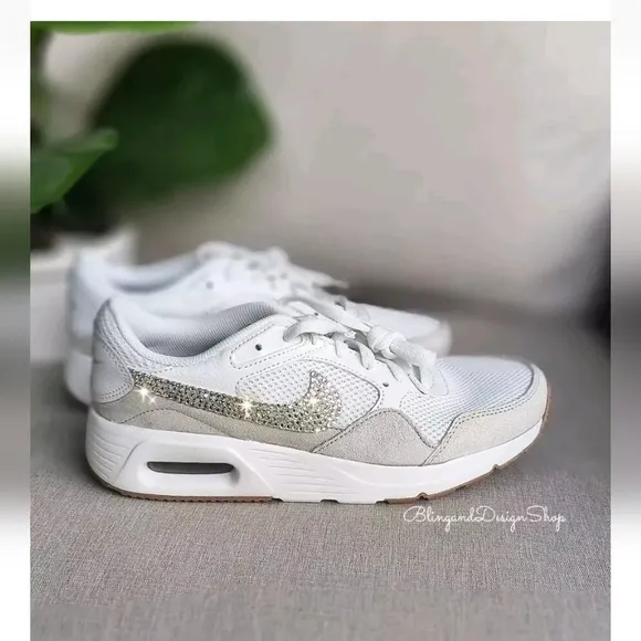 Bling Nike Air Max SC White Sneakers Custom with Crystals Rhinestones Women's