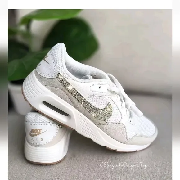 Bling Nike Air Max SC White Sneakers Custom with Crystals Rhinestones Women's