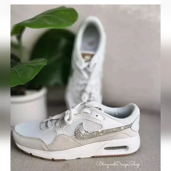 Bling Nike Air Max SC White Sneakers Custom with Crystals Rhinestones Women's