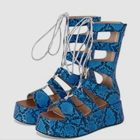 Blue Gladiator Platform Sandals