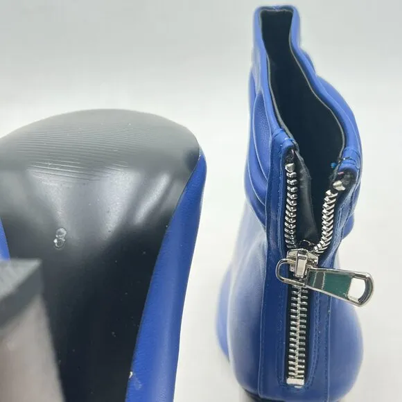 Blue Women Stylish Peep Toe Slouch Ankle Boots Chunky Stacked Heels Party Shoes