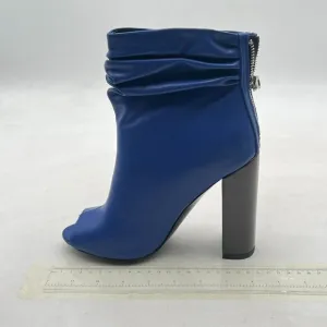 Blue Women Stylish Peep Toe Slouch Ankle Boots Chunky Stacked Heels Party Shoes