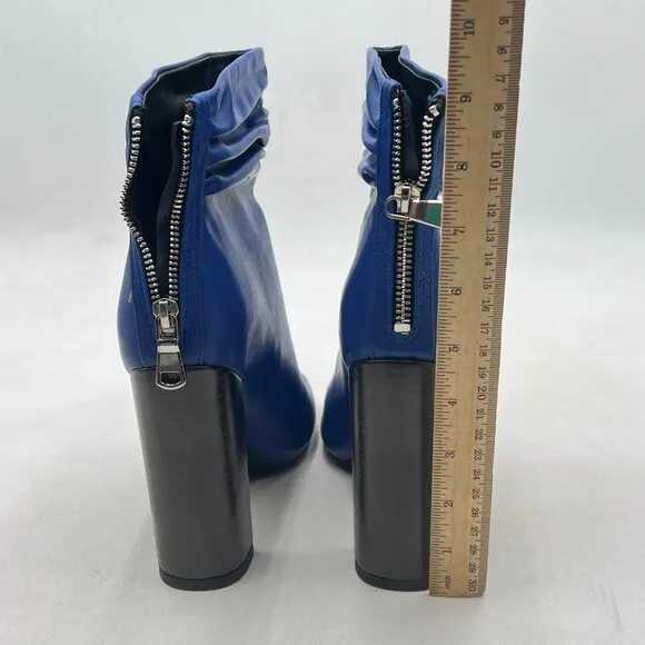 Blue Women Stylish Peep Toe Slouch Ankle Boots Chunky Stacked Heels Party Shoes