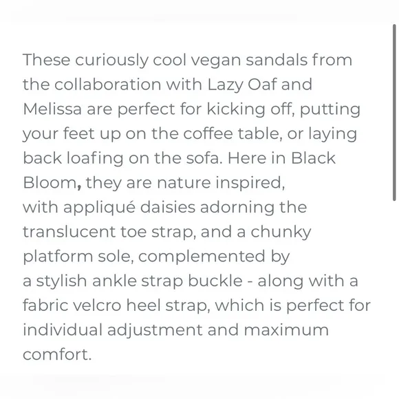 BNWOT Melissa x Lazy Oaf Black Daisy Flower Women's Platform Sandals