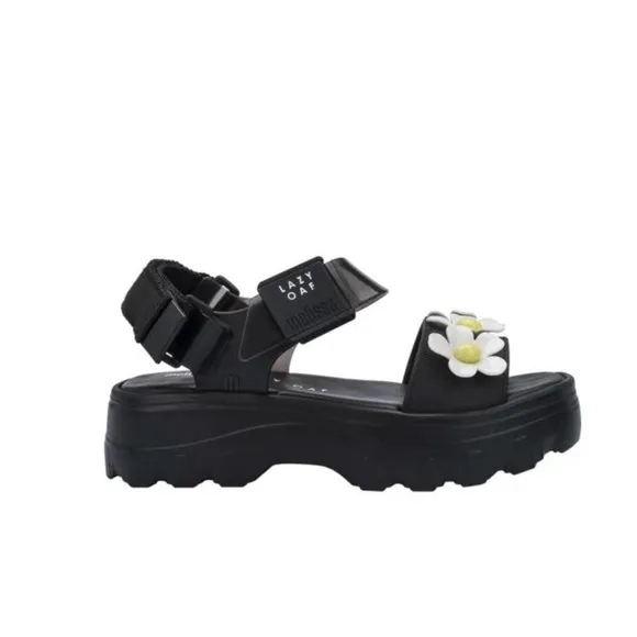 BNWOT Melissa x Lazy Oaf Black Daisy Flower Women's Platform Sandals