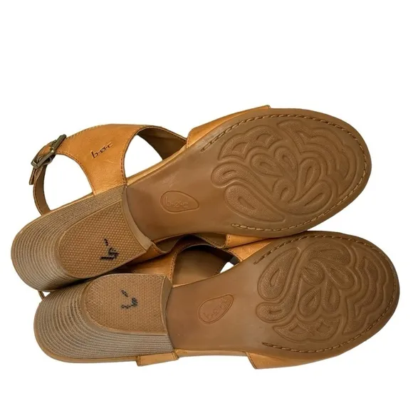 b.o.c Gorgeous Cognac Dress Leather Sandals 2.5” Wooden Block Heel Size 11