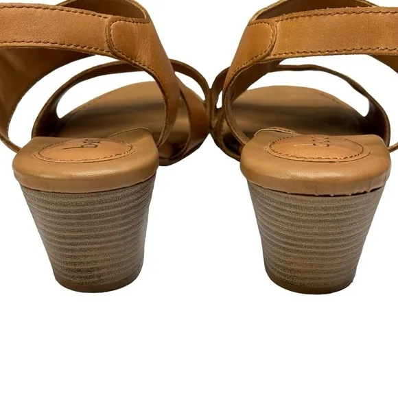 b.o.c Gorgeous Cognac Dress Leather Sandals 2.5” Wooden Block Heel Size 11