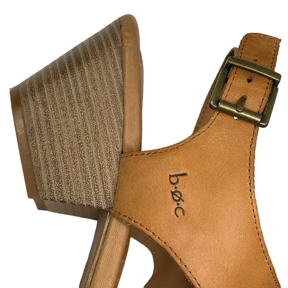 b.o.c Gorgeous Cognac Dress Leather Sandals 2.5” Wooden Block Heel Size 11
