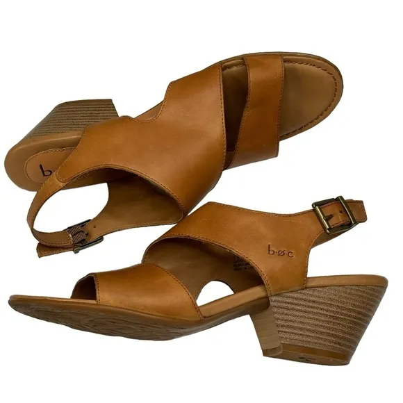 b.o.c Gorgeous Cognac Dress Leather Sandals 2.5” Wooden Block Heel Size 11