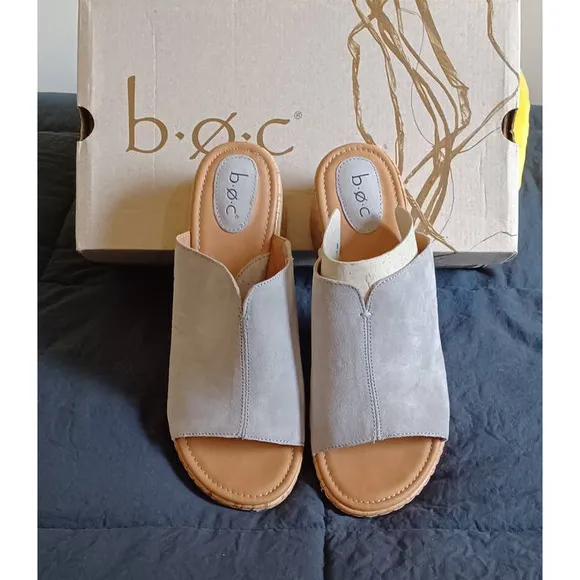 b.o.c. Shoes Women's 11 Catia Wedge Mules Suede Boho Chic Minimalist Neutral