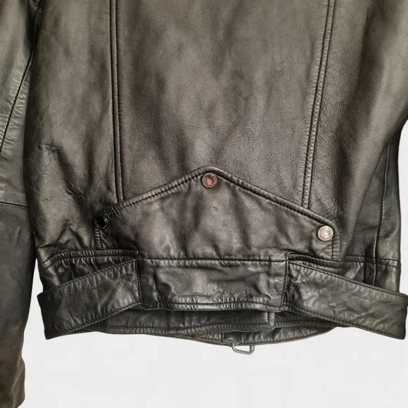 BOD &amp; CHRISTENSEN Leather Moto Jacket Belt Asymmetrical Zip Crop Black Biker S