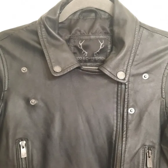 BOD &amp; CHRISTENSEN Leather Moto Jacket Belt Asymmetrical Zip Crop Black Biker S