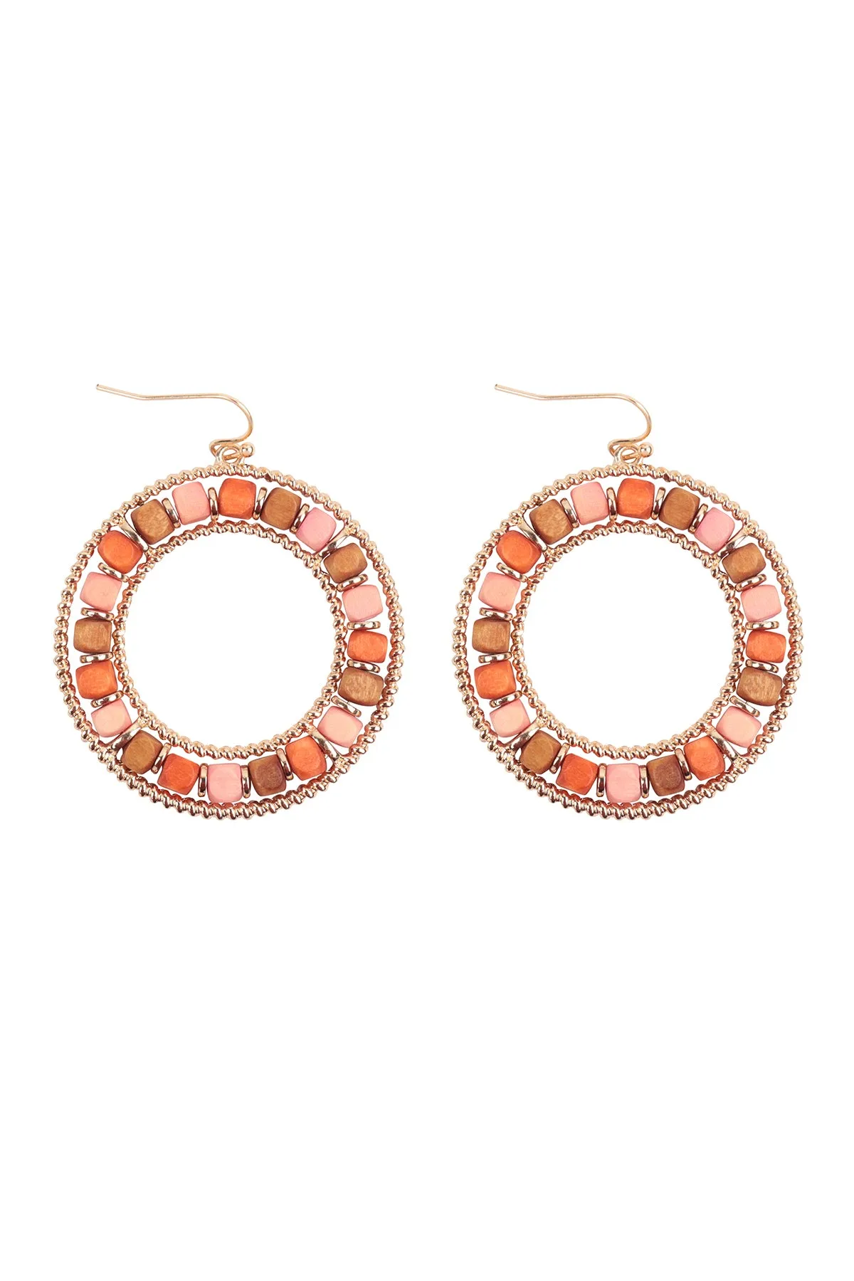 BOHO WOOD BEAD OPEN CIRCLE EARRINGS