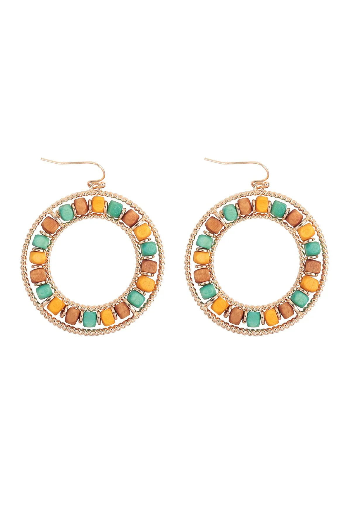 BOHO WOOD BEAD OPEN CIRCLE EARRINGS