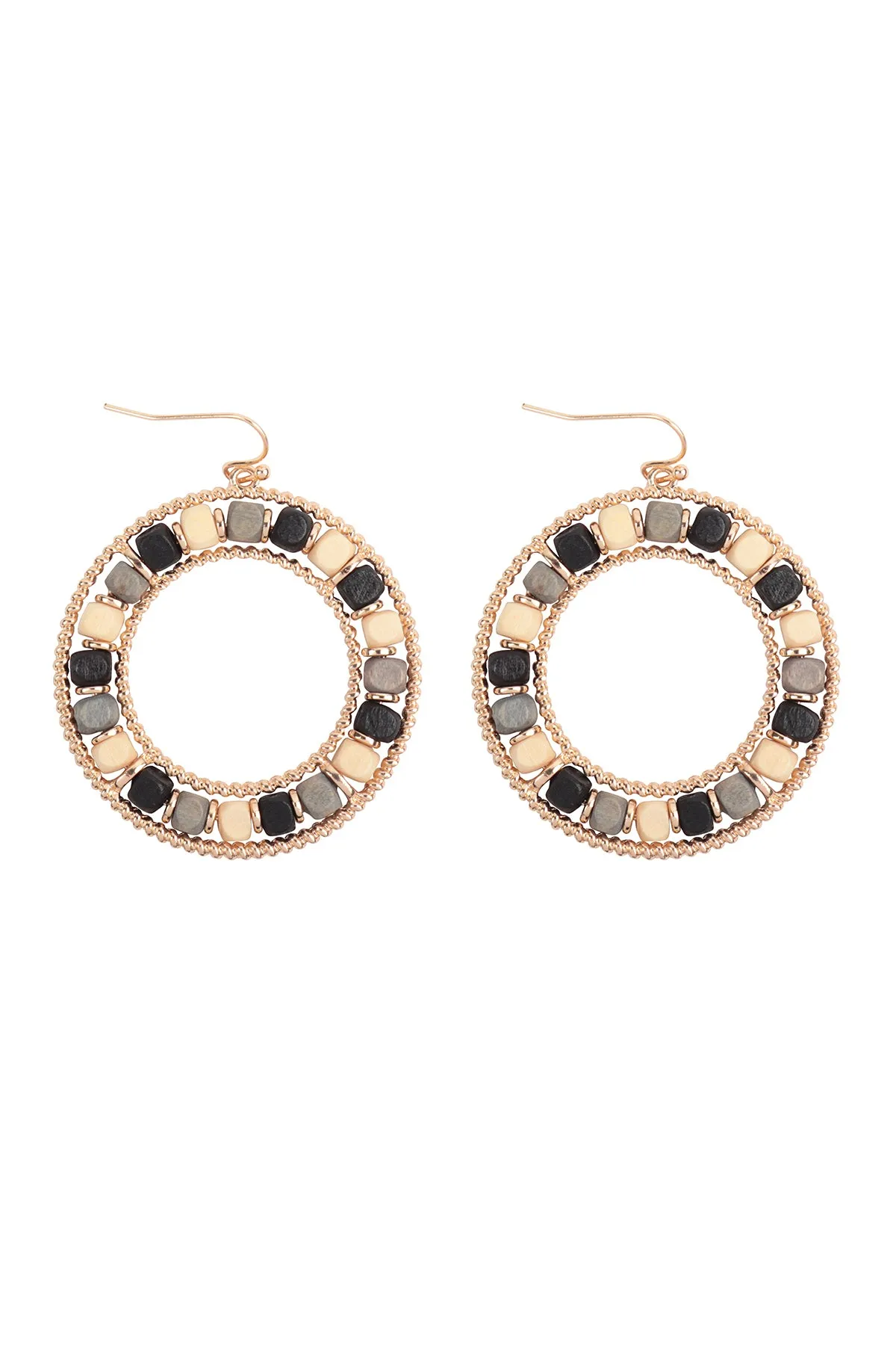 BOHO WOOD BEAD OPEN CIRCLE EARRINGS