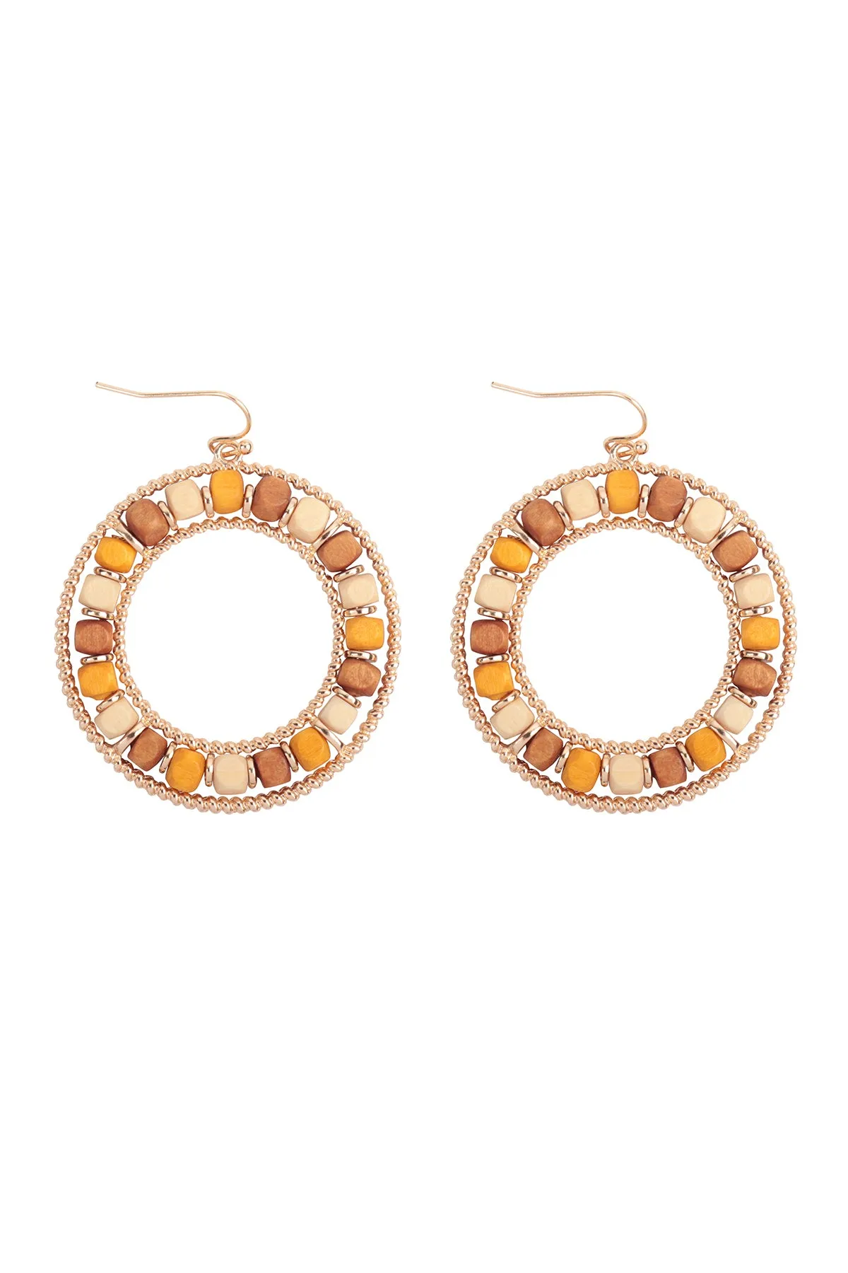 BOHO WOOD BEAD OPEN CIRCLE EARRINGS