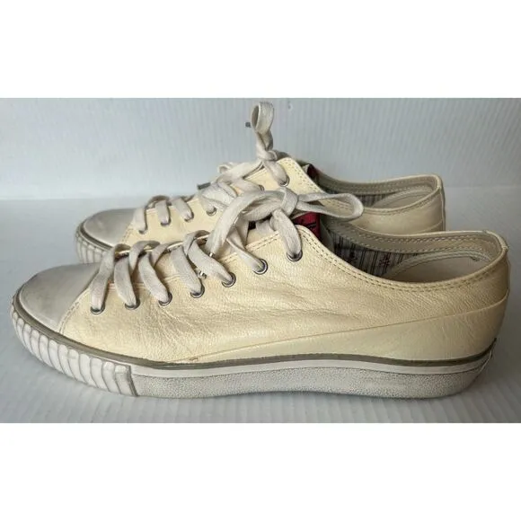 Bootleg by John Varvatos Sneakers Men 10 Cream Leather Low Top Shoes Distressed