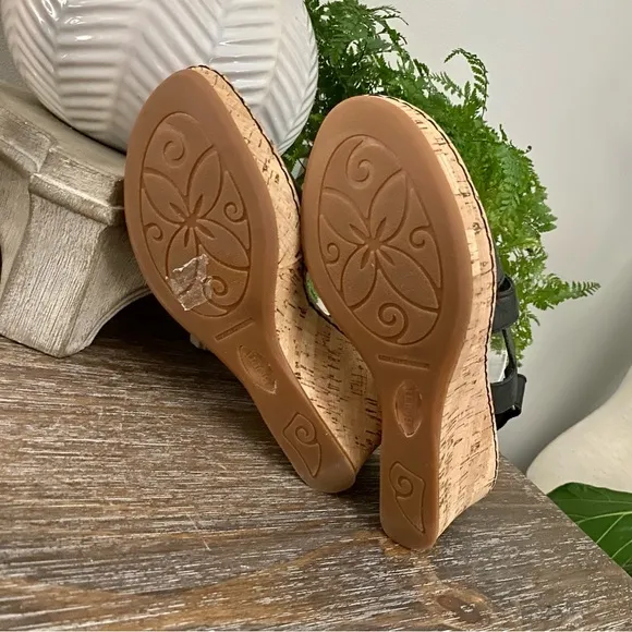Born Black Leather &amp; Cork Wedge Sandals Women’s 9M