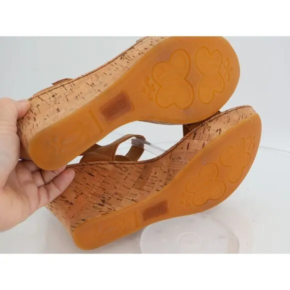 Born Lenore Platform Wedge Sandals Womens Size 11 M Brown Leather Buckle Shoes