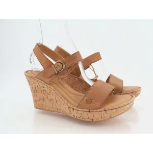 Born Lenore Platform Wedge Sandals Womens Size 11 M Brown Leather Buckle Shoes