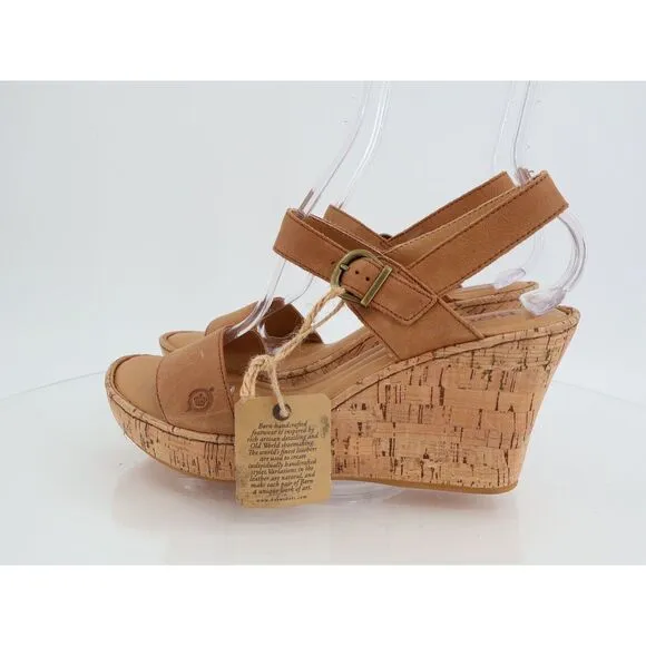 Born Lenore Platform Wedge Sandals Womens Size 11 M Brown Leather Buckle Shoes
