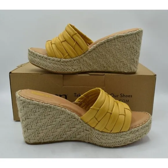 Born Women Size 9 Aneesa Yellow Full Grain Leather Espadrille Wedge Sandal Shoes