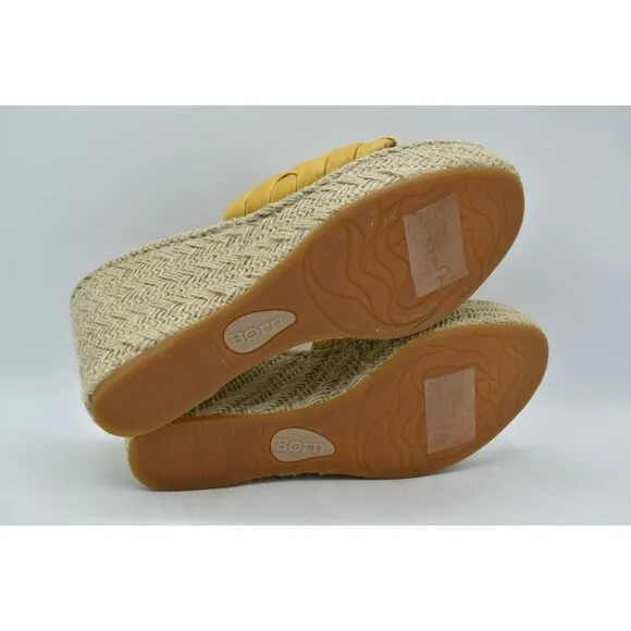 Born Women Size 9 Aneesa Yellow Full Grain Leather Espadrille Wedge Sandal Shoes
