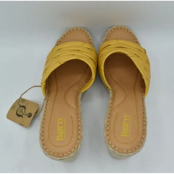 Born Women Size 9 Aneesa Yellow Full Grain Leather Espadrille Wedge Sandal Shoes