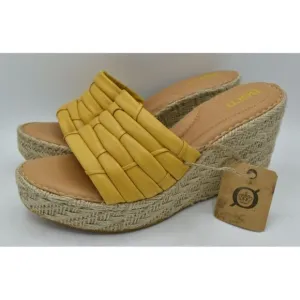 Born Women Size 9 Aneesa Yellow Full Grain Leather Espadrille Wedge Sandal Shoes