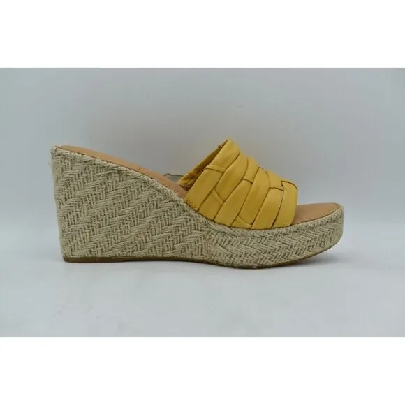 Born Women Size 9 Aneesa Yellow Full Grain Leather Espadrille Wedge Sandal Shoes