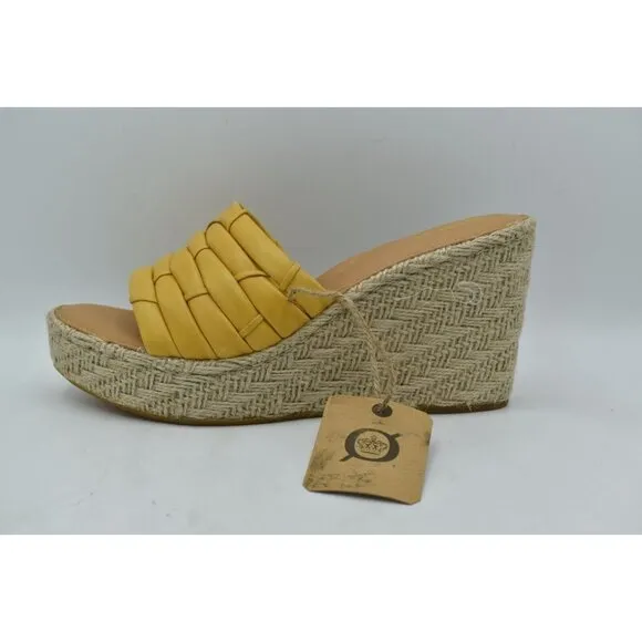 Born Women Size 9 Aneesa Yellow Full Grain Leather Espadrille Wedge Sandal Shoes
