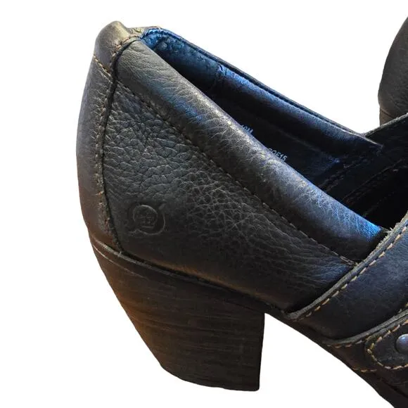 Born Women's Black Leather HEELED ANKLE BOOTIES Shoes Size 10 M