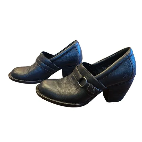 Born Women's Black Leather HEELED ANKLE BOOTIES Shoes Size 10 M