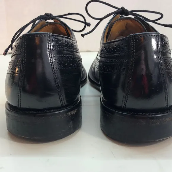 Bostonian Luxe Black Leather Wingtip Shoes Size 10