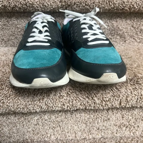 Bottega Veneta Stylish Black and Teal Men's Leather/Suede Sneakers