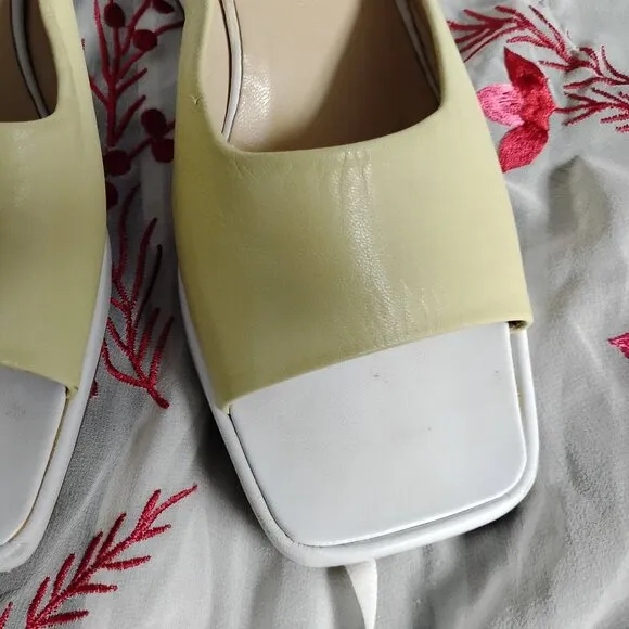 ❤️BOTTEGA VENETA Yellow/White Leather Low Wedge Shoes 5 1/2 C