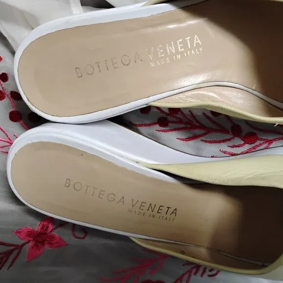 ❤️BOTTEGA VENETA Yellow/White Leather Low Wedge Shoes 5 1/2 C