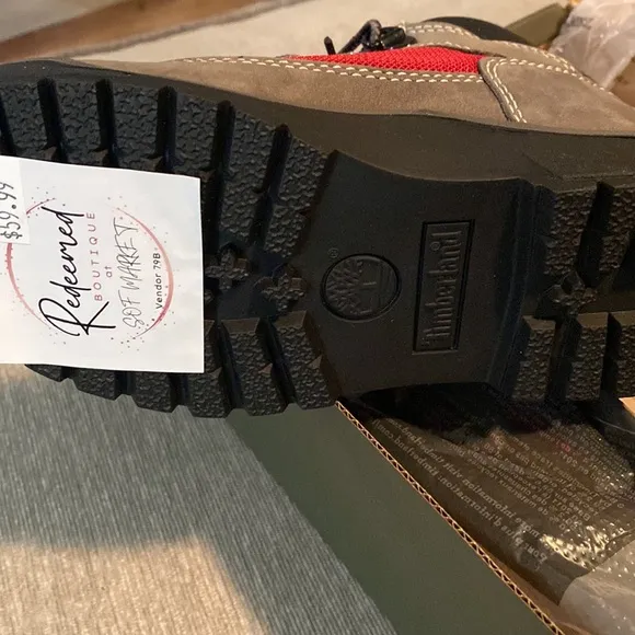 Brand New Boys Grey and Red Timberland Field Boots Size 12.5!