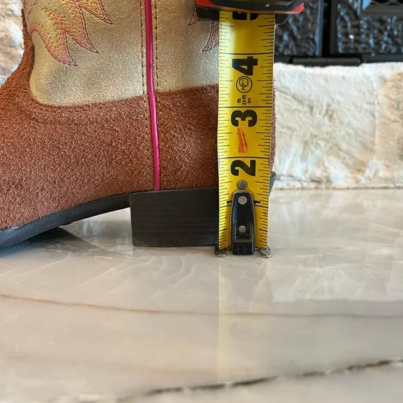 Brown and Tan Western Boots with Pink Accents