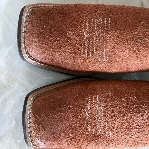 Brown and Tan Western Boots with Pink Accents