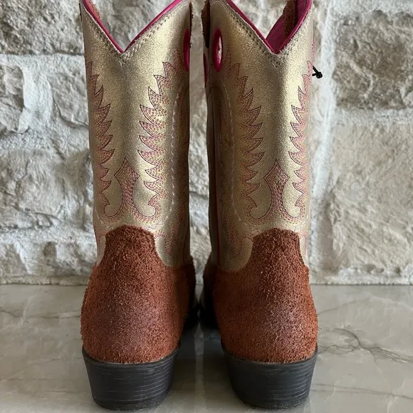 Brown and Tan Western Boots with Pink Accents