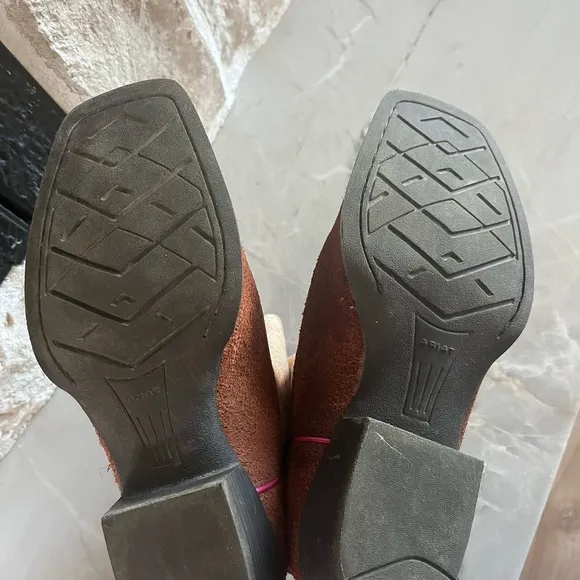 Brown and Tan Western Boots with Pink Accents
