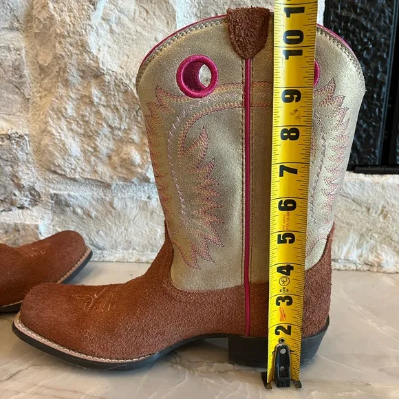 Brown and Tan Western Boots with Pink Accents