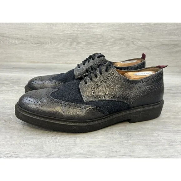 Bruno Magli Men’s Oxfords Walton Brown Leather Gray Wool Wingtip  Shoes 11.5M